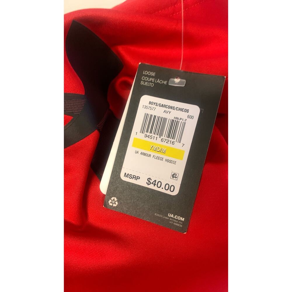Under Armour Boys MEDIUM Fleece Hoodie, Red / Black - Picture 5 of 6